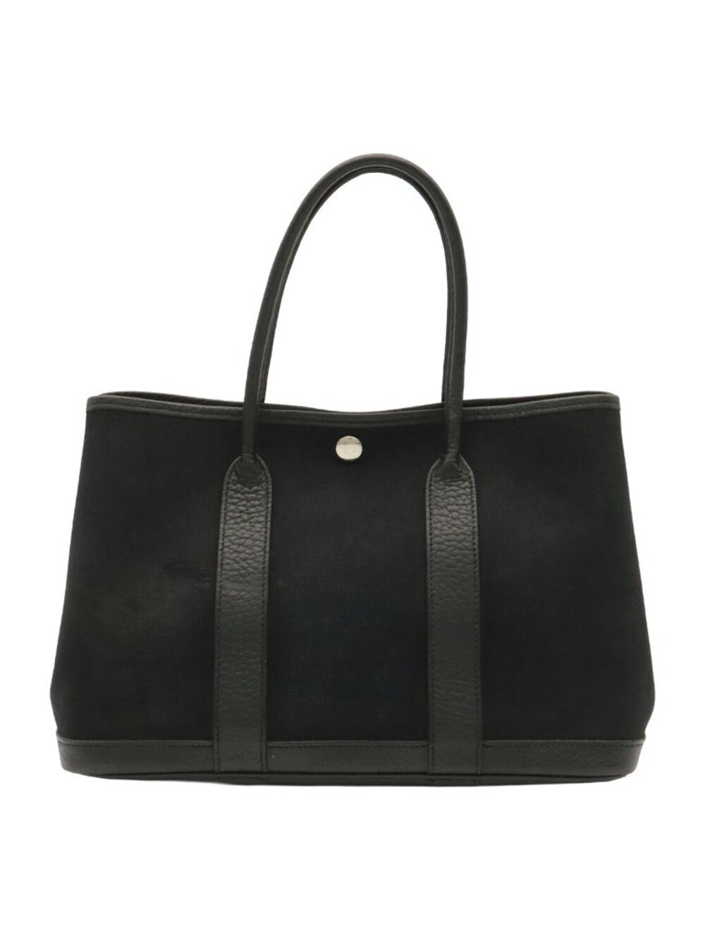 Hermes Garden Party TPM Tote Bag Toile Officier Canvas Black Silver
